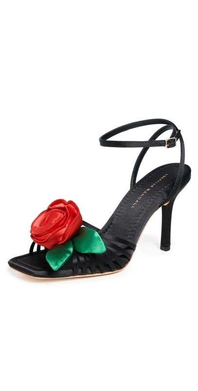 Loeffler Randall Rey Flower Sandals Black/Red/Emerald