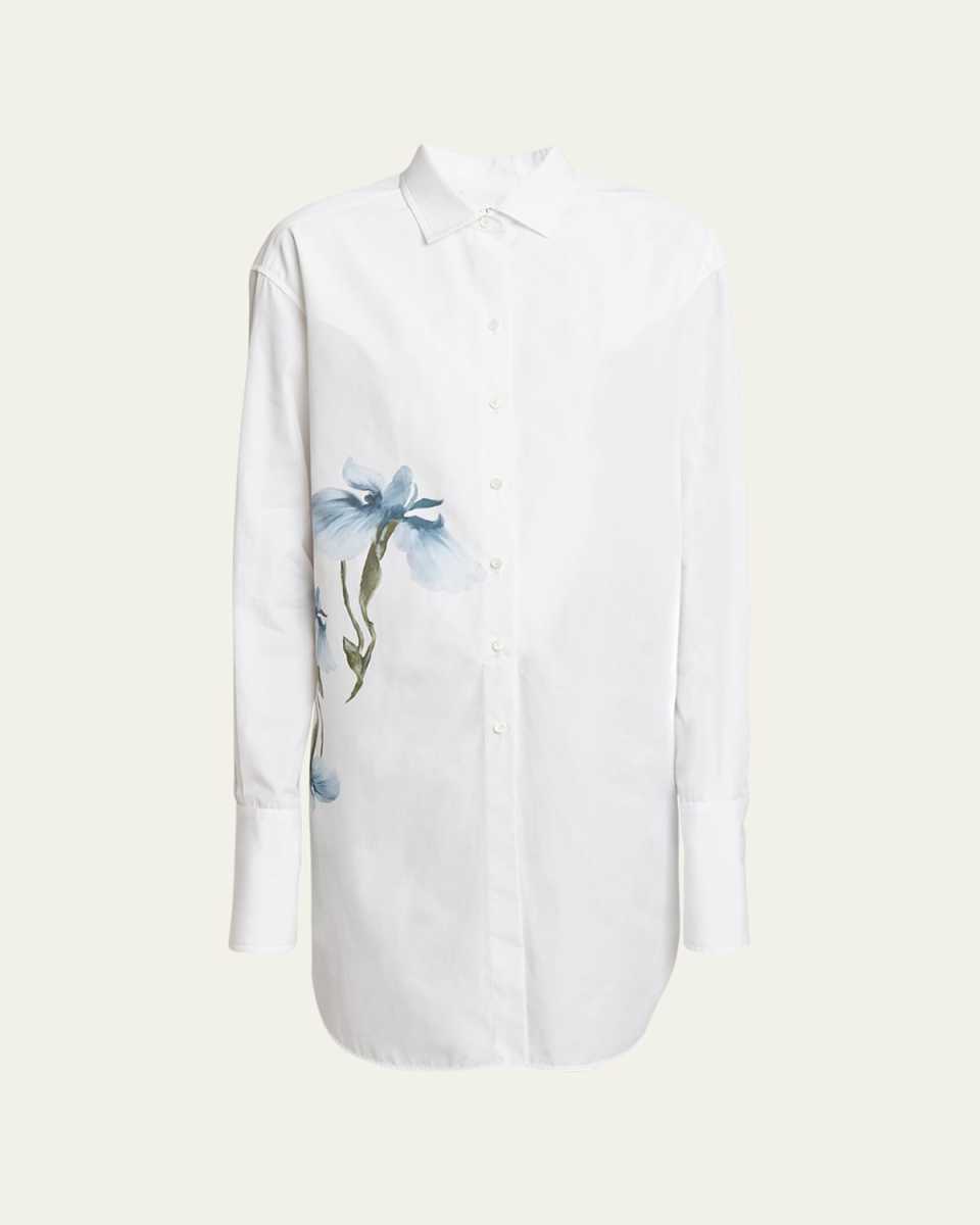 Watercolor Iris Print Poplin Blouse