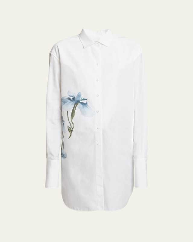 Watercolor Iris Print Poplin Blouse