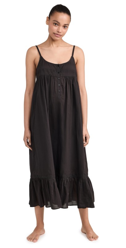 THE GREAT. The Eyelet Ruffle Tank Night Dress Black