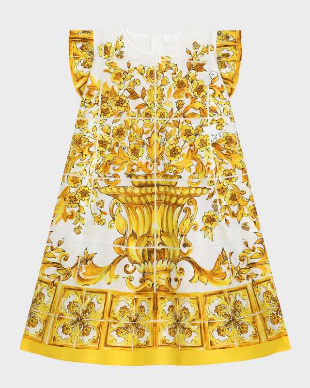Girl's Maiolica-Print Dress, Size 4-