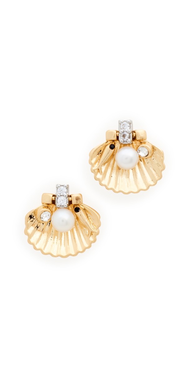 Clare V. Scallop Stud Earrings Vintage Gold/Mult