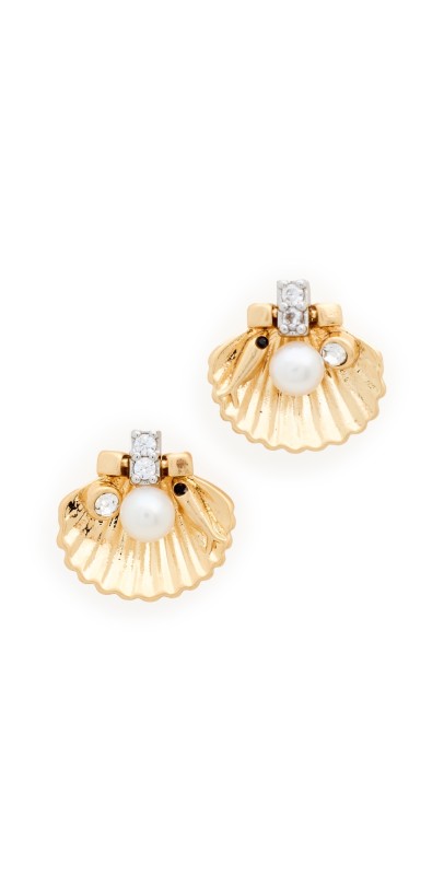 Clare V. Scallop Stud Earrings Vintage Gold/Mult