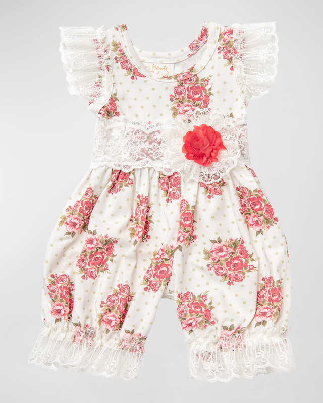 Girl's Perfect Peony Cotton Bubble Romper, Size 0M-24