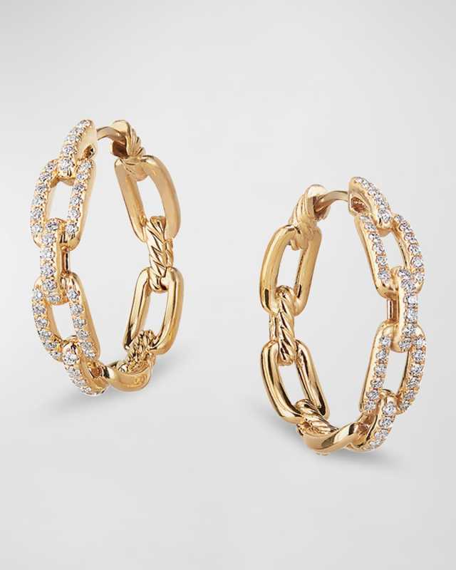 Stax Medium Chain-Link Hoop Earrings with Diamonds in 18K Yellow Gold