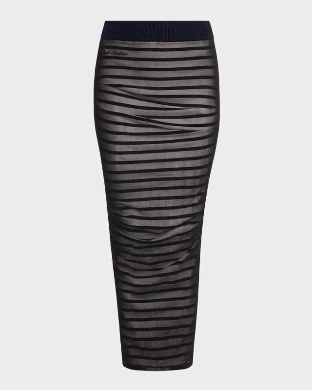 Rib Mariniere Striped Mesh-Inset Maxi Skirt