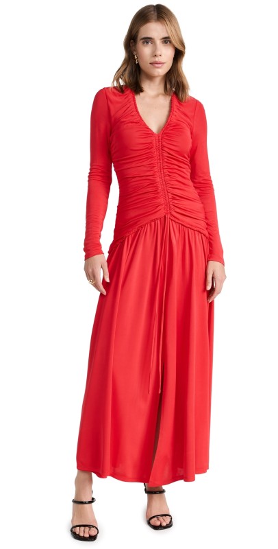 FARM Rio Red V Neckline Long Sleeve Dress Red