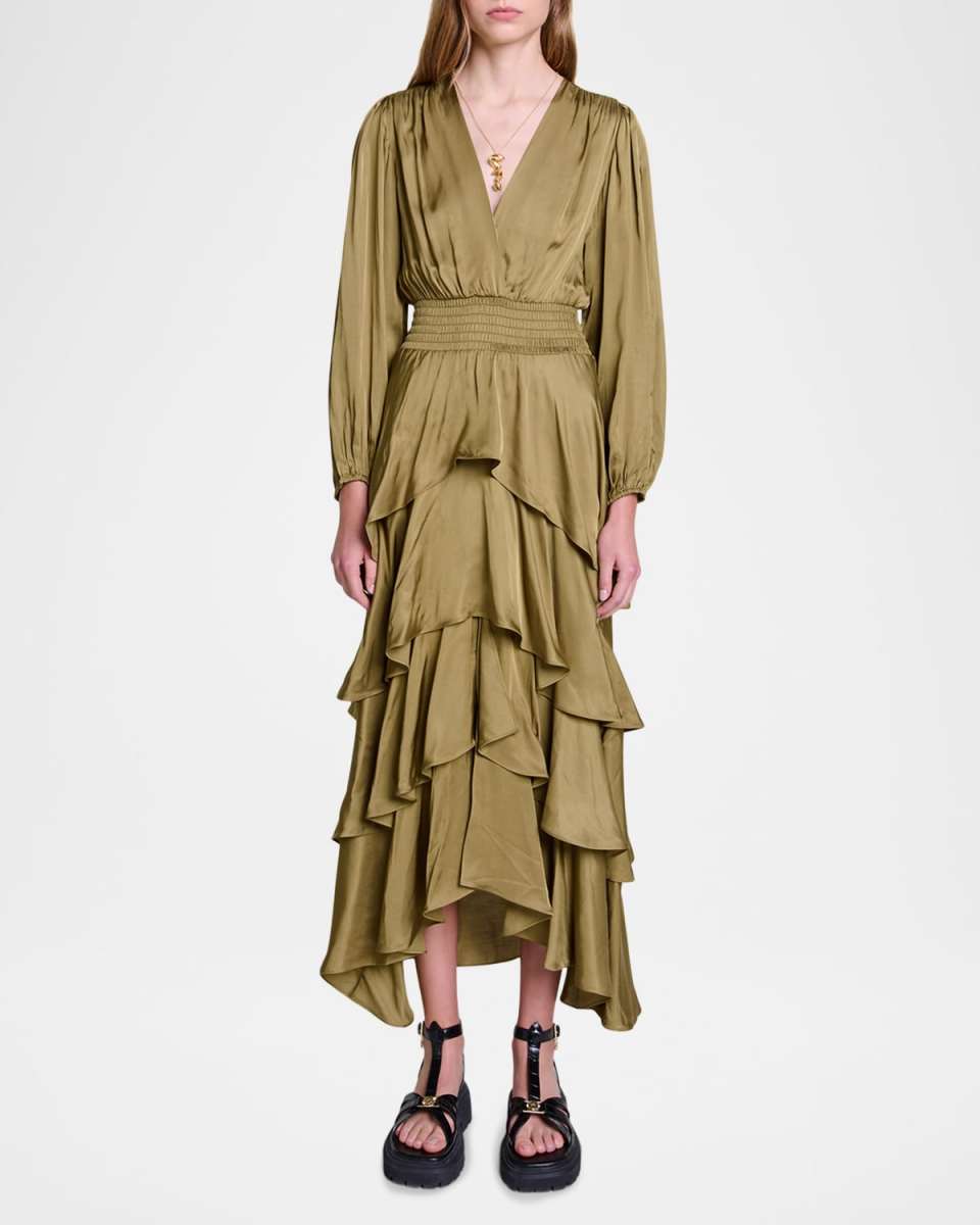 Ruffinello Tiered Ruffle Long-Sleeve Maxi Dress