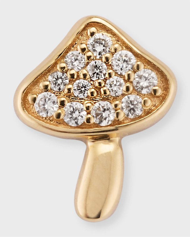 14K Yellow Gold Small Mushroom Diamond Stud Earring, Single
