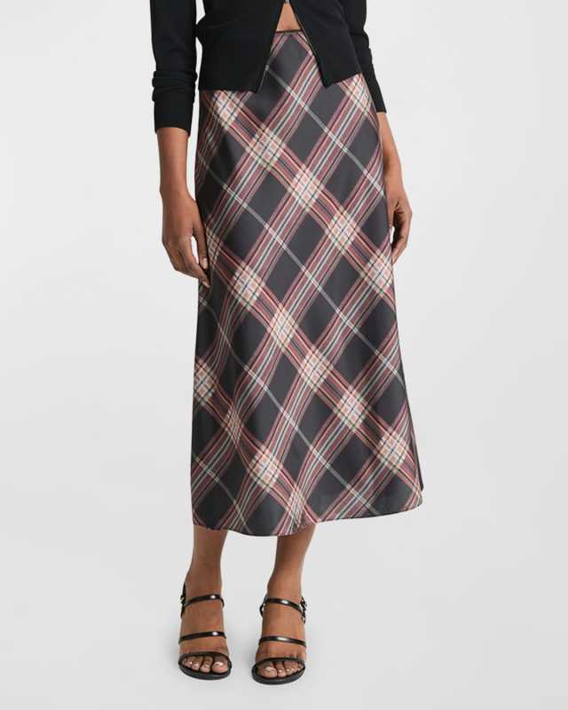 Plaid Midi Slip Skirt