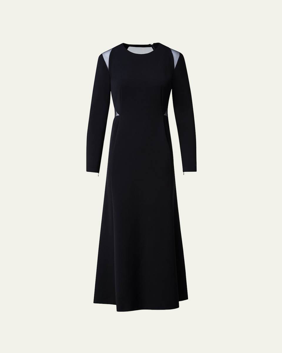 Cut-Out Long Sleeve A-Line Midi Dress