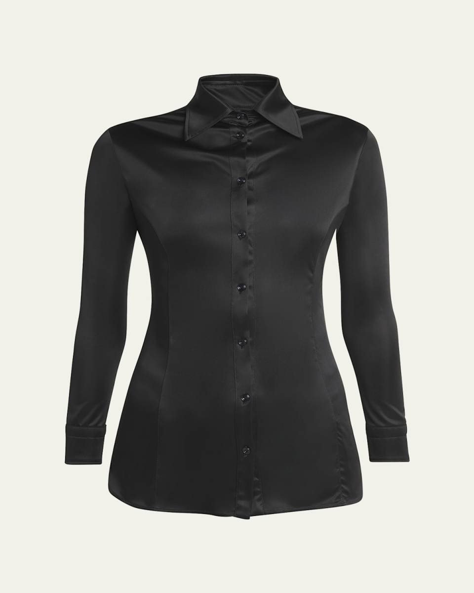 Jersey Fitted Button Down Blouse