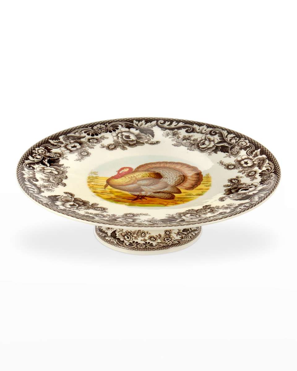 Woodland Turkey Footed Cake Plate