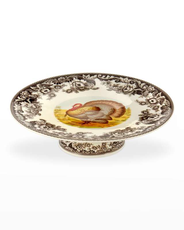 Woodland Turkey Footed Cake Plate