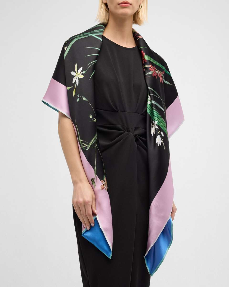 Victoria Floral Silk Square Scarf