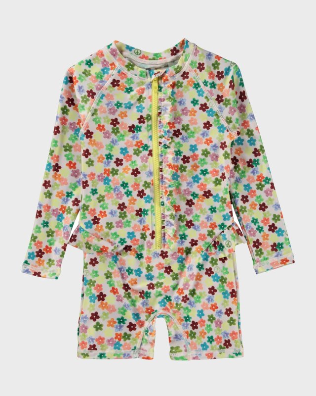 Girl's Nigella Ruffle-Trim One Piece Rashguard, Size 3M-3