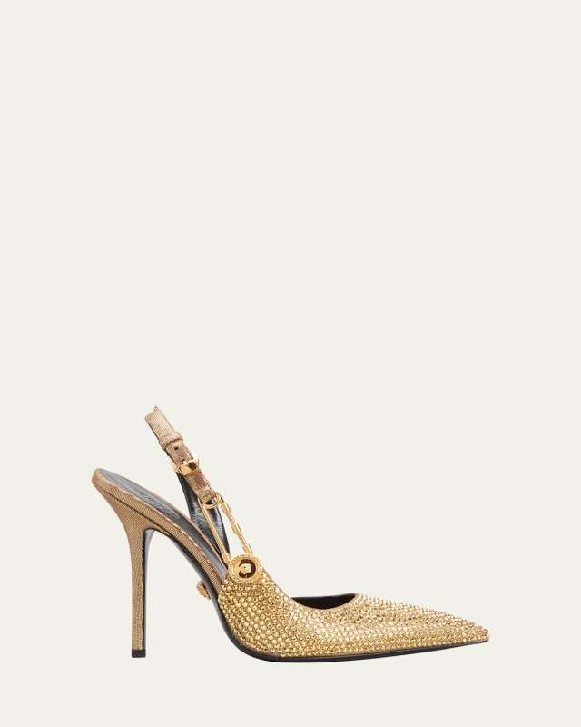Safety Pin Embellished Slingback Pumps