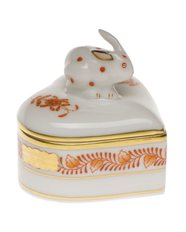 Chinese Bouquet Rust Heart Box with Bunny