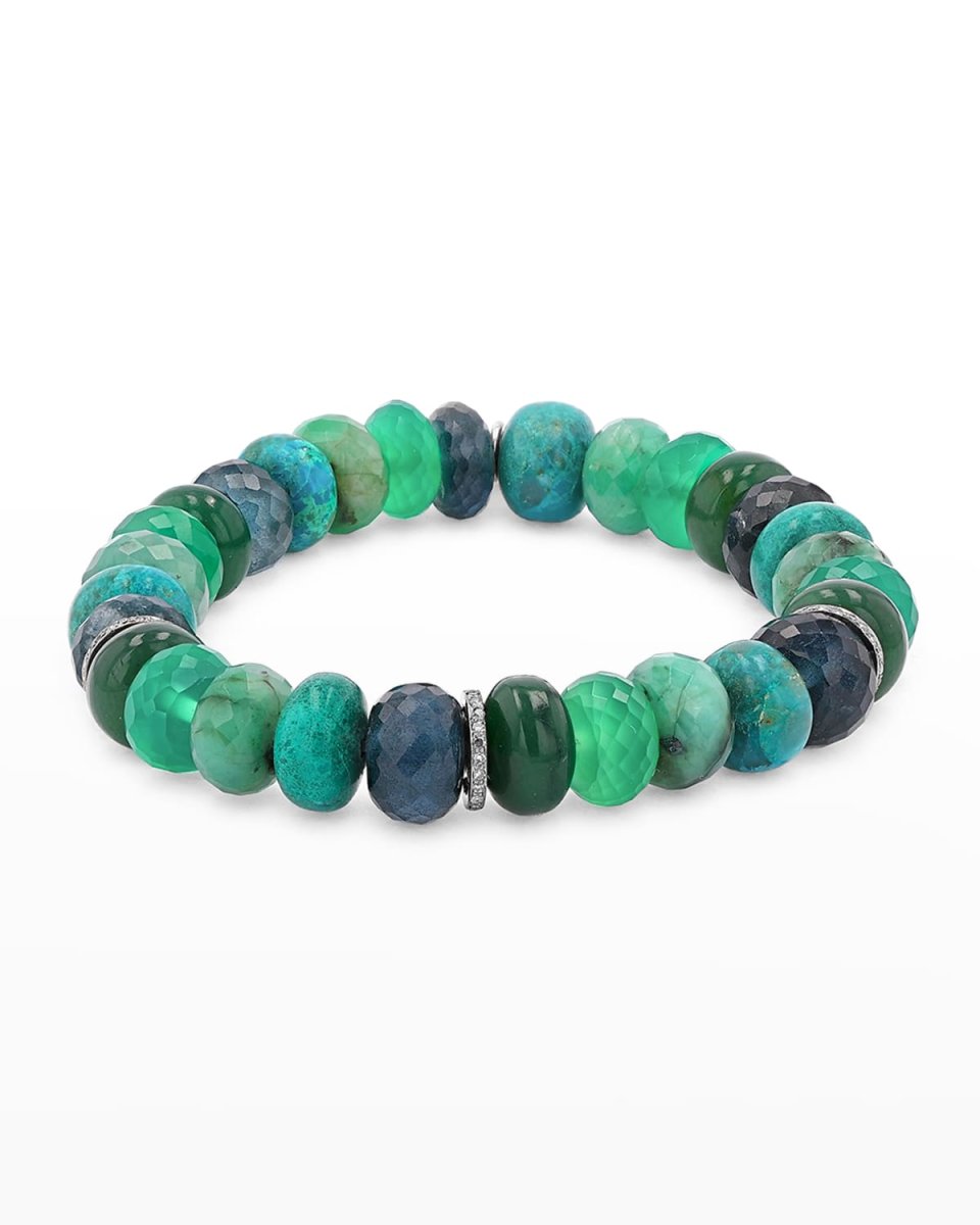 10mm Green Mix Bracelet with 3 Diamond Rondelle