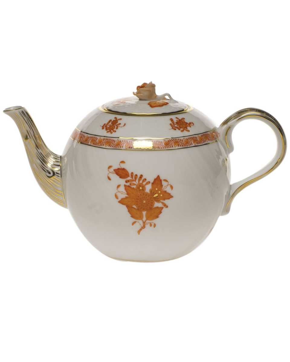 Chinese Bouquet Rust Teapot with Rose