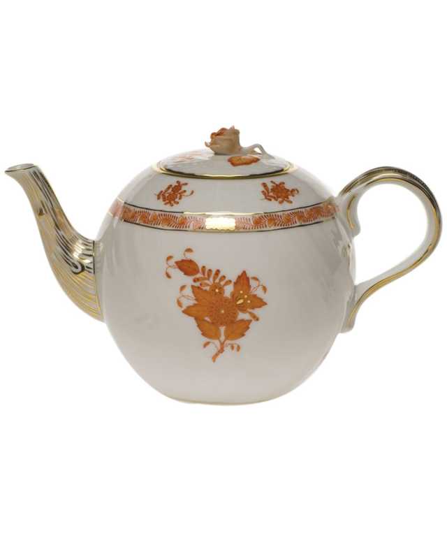 Chinese Bouquet Rust Teapot with Rose