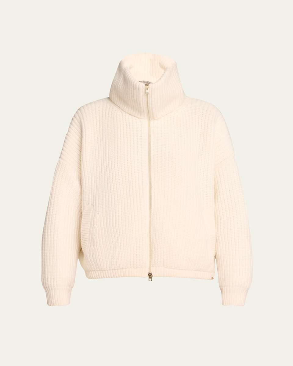 Wool Ribbed Knit Bomber Jacket