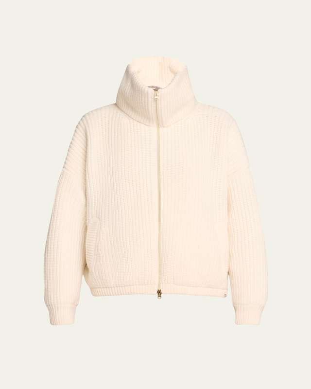 Wool Ribbed Knit Bomber Jacket