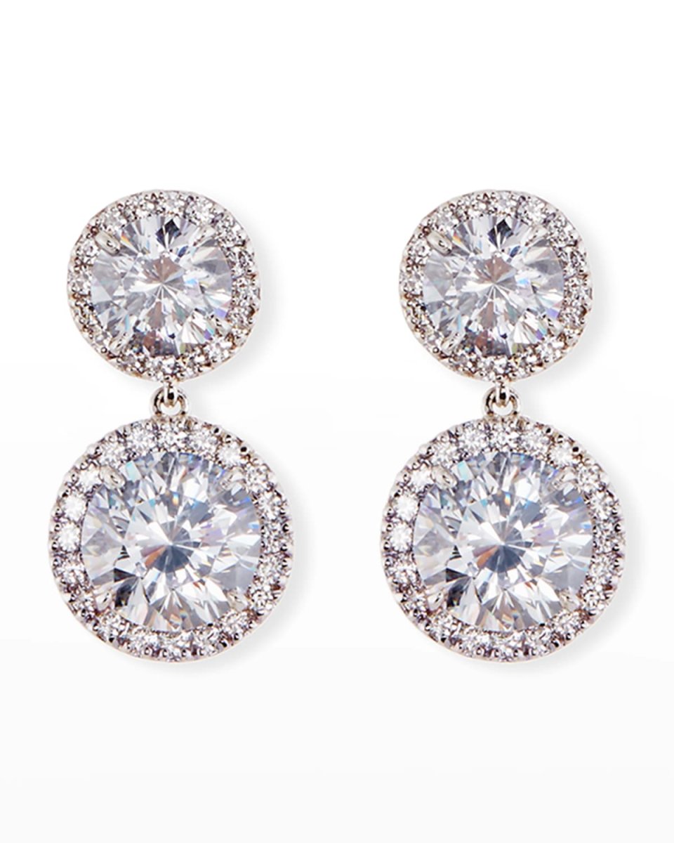 Round CZ Halo Double-Drop Earrings