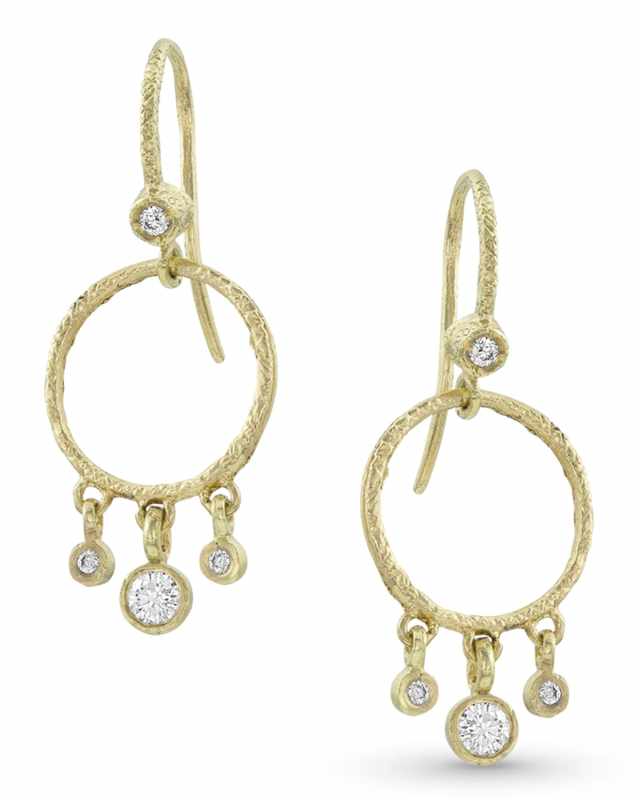 18k Gold Diamond Hoop Drop Fringe Earrings
