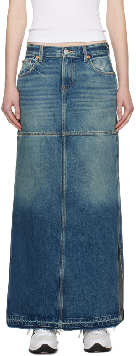 Re/Done Blue Split Denim Maxi Skirt