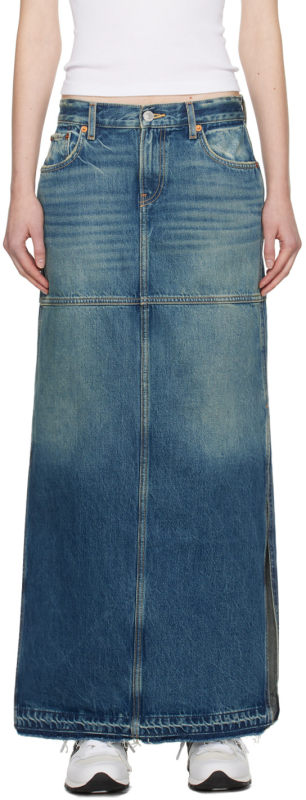 Re/Done Blue Split Denim Maxi Skirt