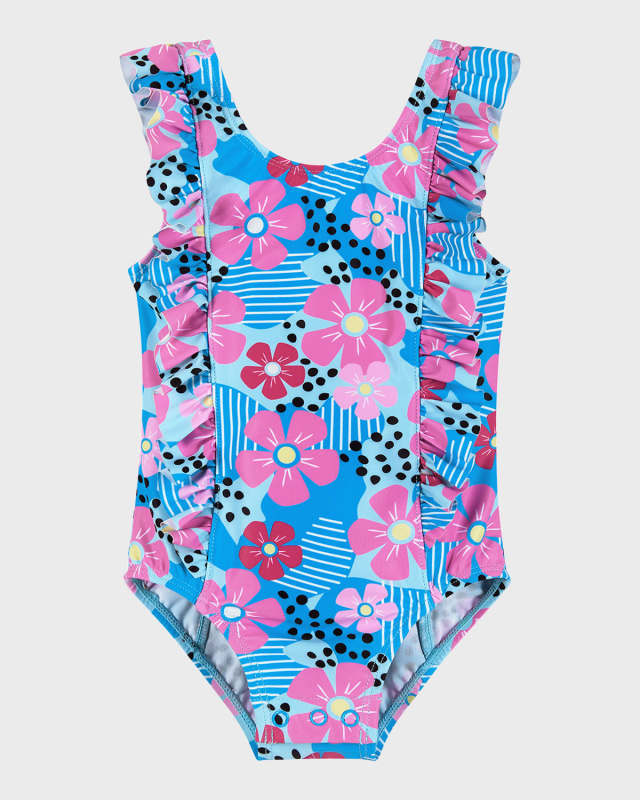 Girl's Floral-Print One-Piece Swimsuit, Size Newborn-24