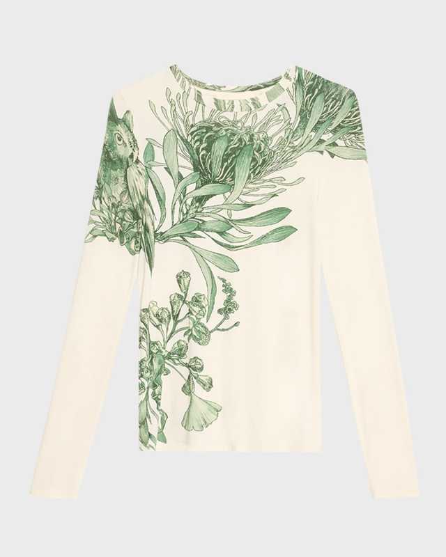 Pincushion Floral-Printed Jersey Long-Sleeve Top