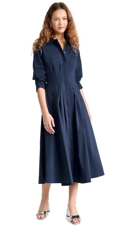 SIMKHAI Jazz Pintuck Midi Dress Midnight