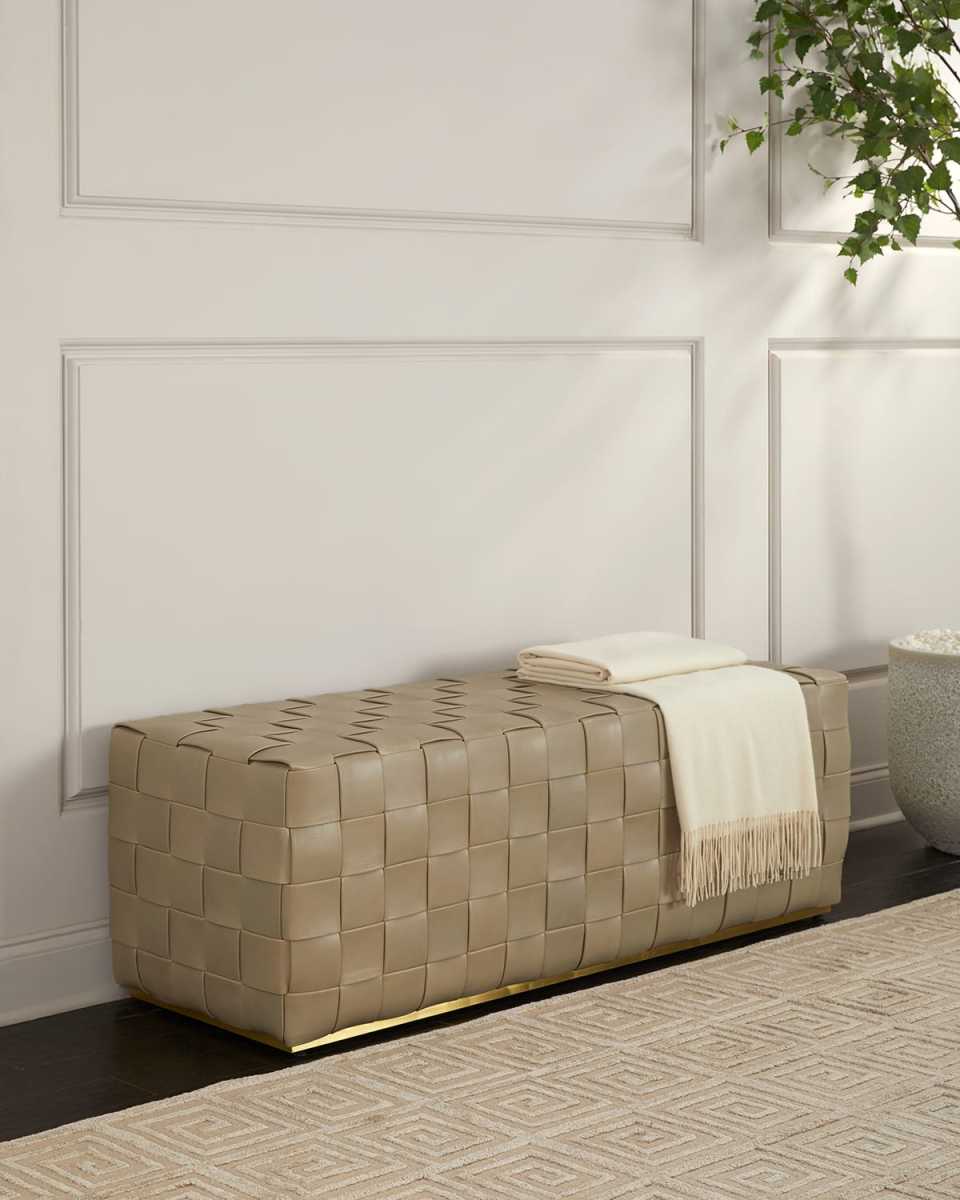 Lakewood Woven Leather Bench, 54"
