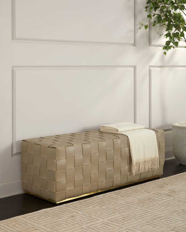 Lakewood Woven Leather Bench, 54"