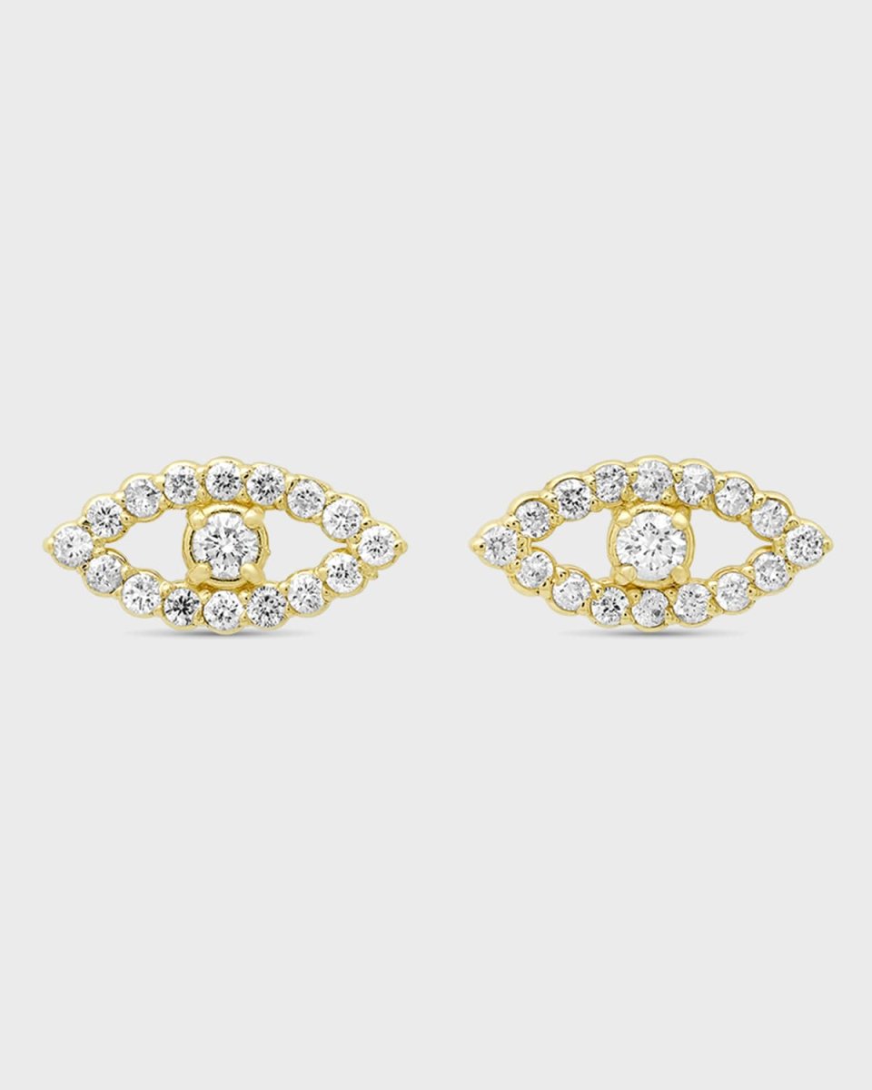 18K Yellow Gold Mini Open Evil Eye Stud Earrings with Diamonds
