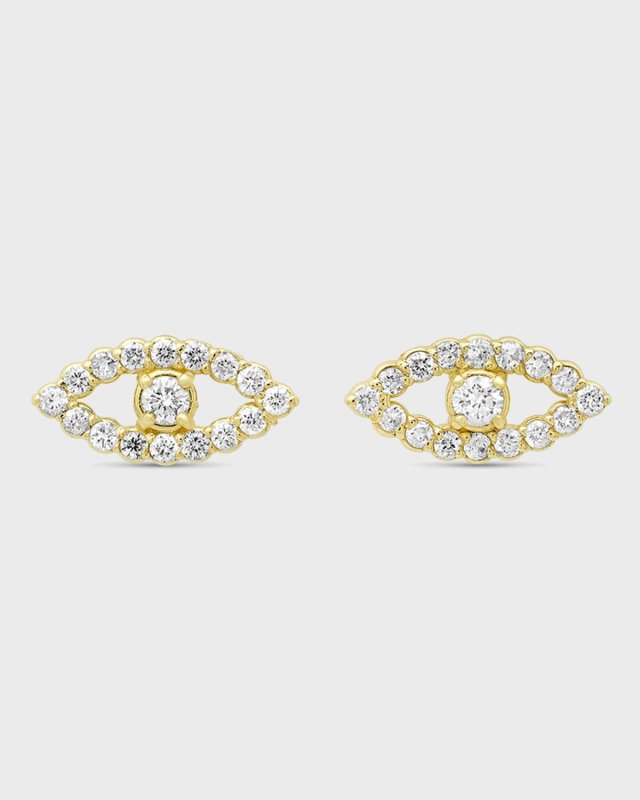 18K Yellow Gold Mini Open Evil Eye Stud Earrings with Diamonds
