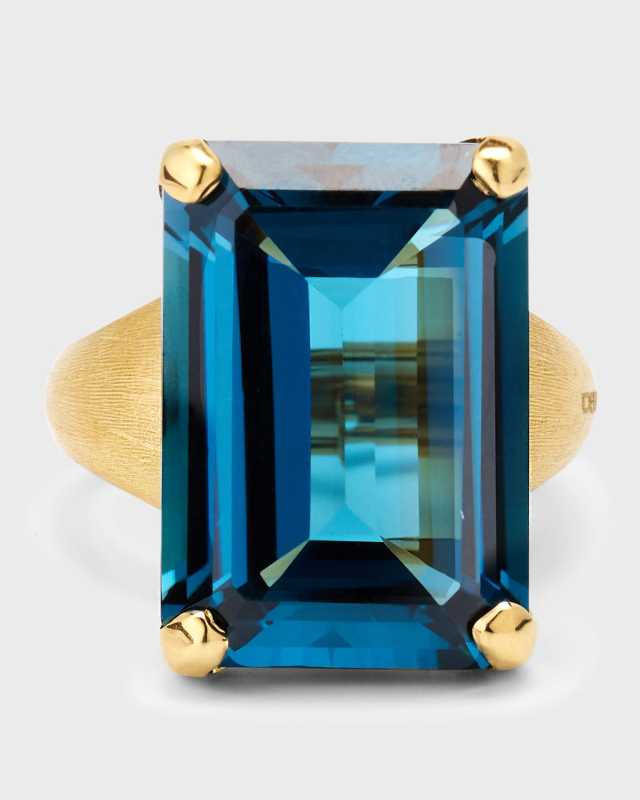Alta 18K Yellow Gold Ring with London Blue Topaz, Size 7