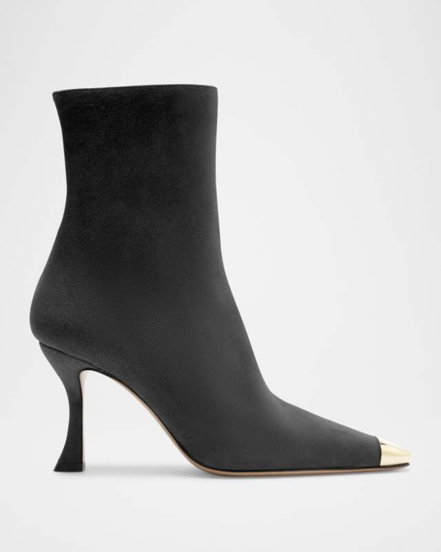Olivia Suede Cap-Toe Booties