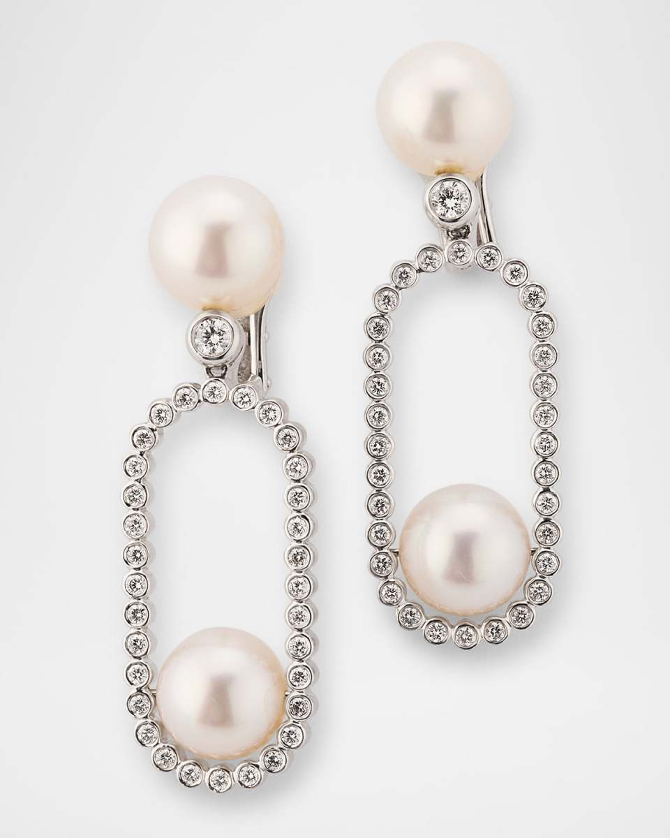 18K White Gold Diamond and South Sea Cultured Pearl Earrings