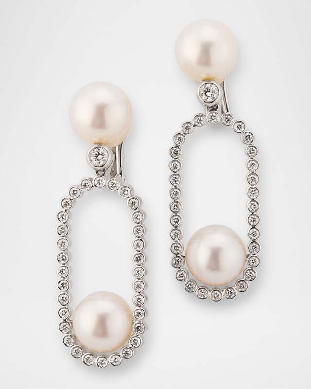 18K White Gold Diamond and South Sea Cultured Pearl Earrings