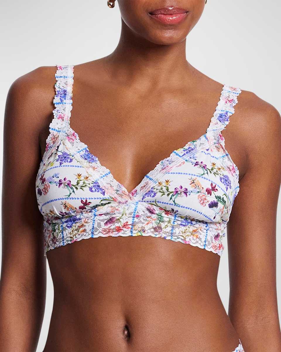 Floral-Print Lace-Trim Bralette
