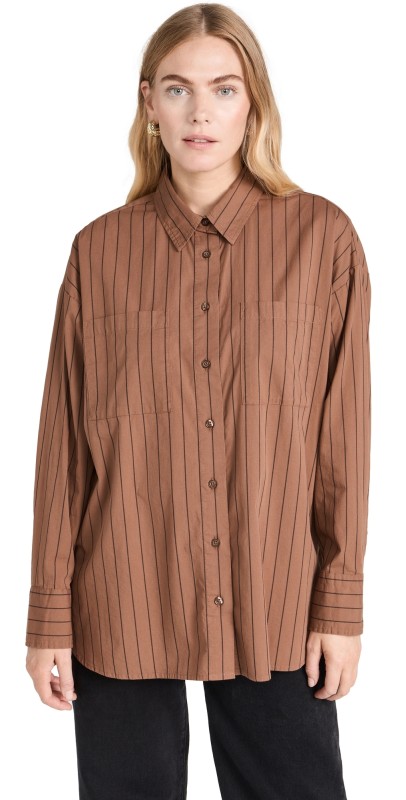 Pistola Denim Rena Button Down Shirt CHESTNUT NOIR STRIPE
