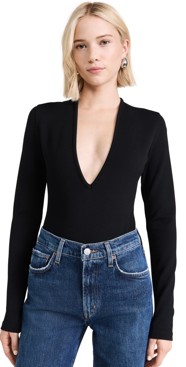 AGOLDE Zena Deep V Thong Bodysuit Black