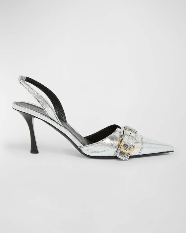 Voyou Metallic Buckle Slingback Pumps