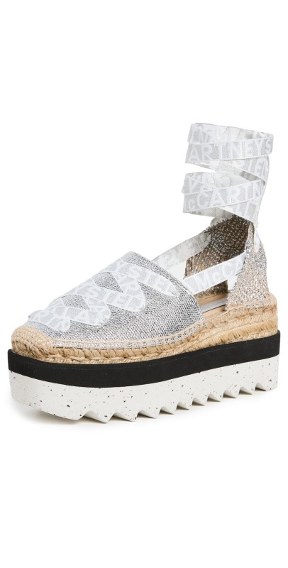 Stella McCartney Gaia Laminated Cotton Platform Espadrilles Silver