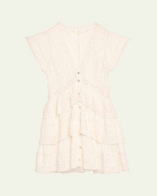Binselle Tiered Ruffle Lace Short-Sleeve Mini Dress