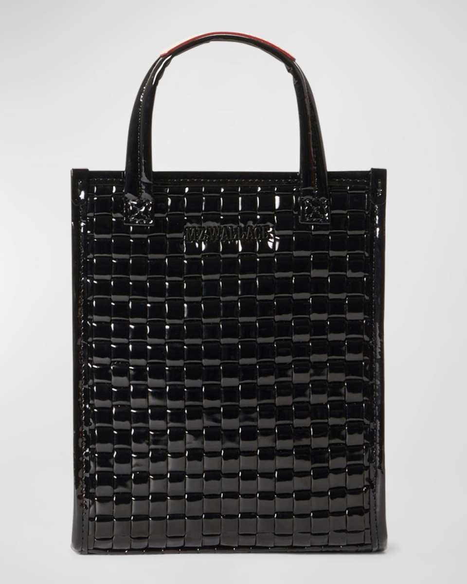 Micro Woven Patent Box Tote Bag
