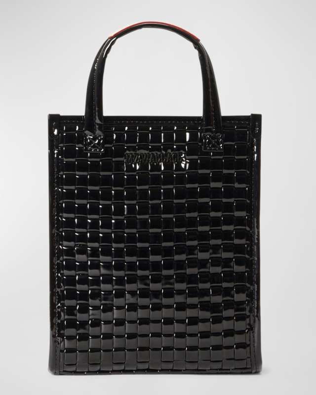 Micro Woven Patent Box Tote Bag